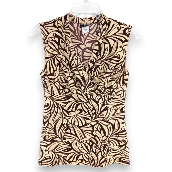 JK Designs Tops - JK LA-Women's Top-Shawl Collar Sleeveless-Size S-Brown-Tan-Office-Work-Casual